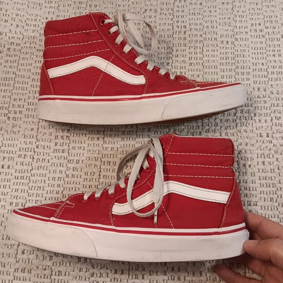 Vans women's red canvas Sk8 Hi-Top athletic shoes sz 8 (or men's 6.5) - Picture 5 of 15